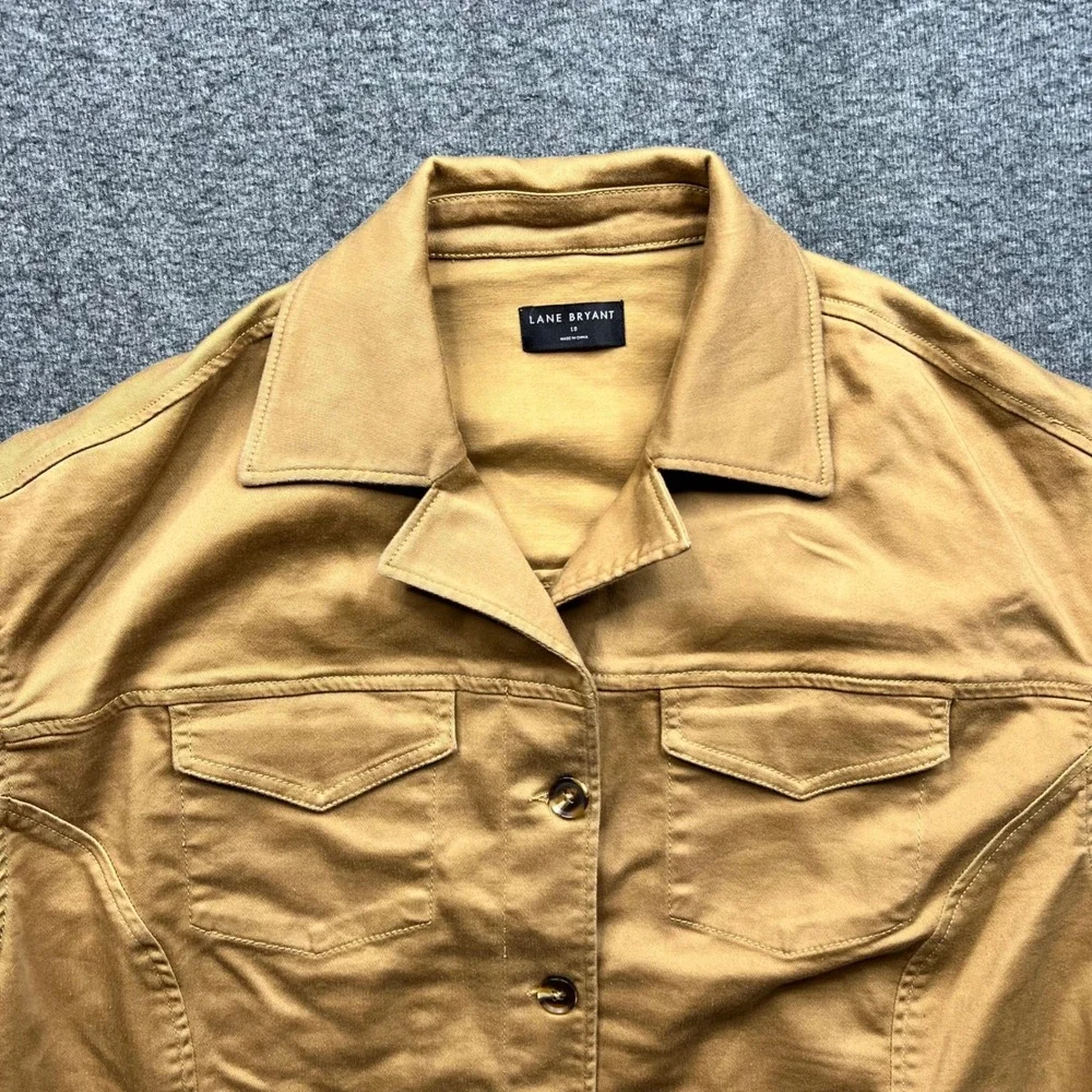 Lane Bryant Jacket Women 18 Tan Cropped Puff Shoulder Cotton Blend m91565